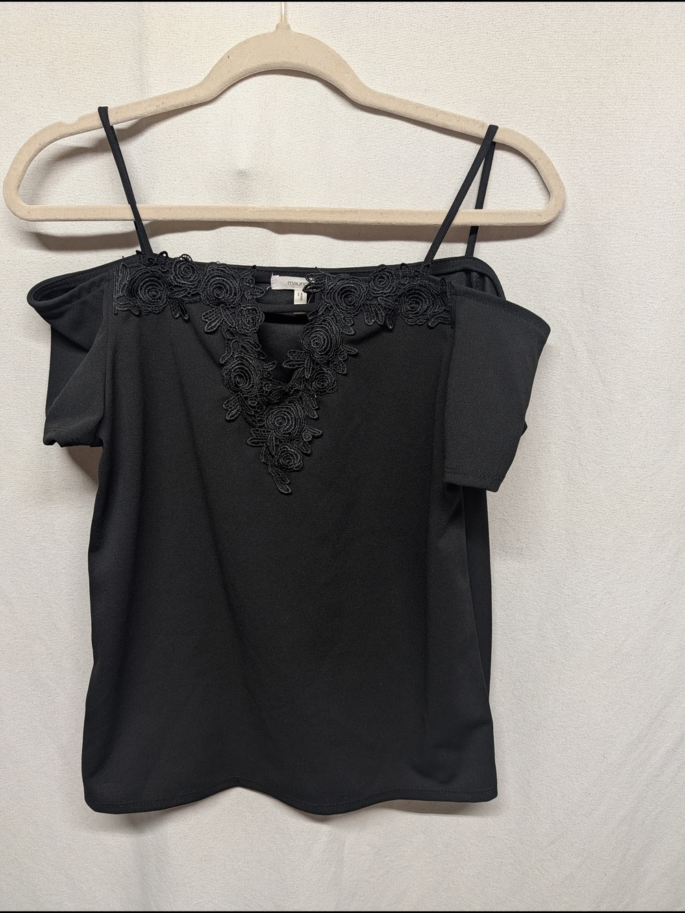 Maurices Black Off-Shoulder Camisole with Floral Appliqué